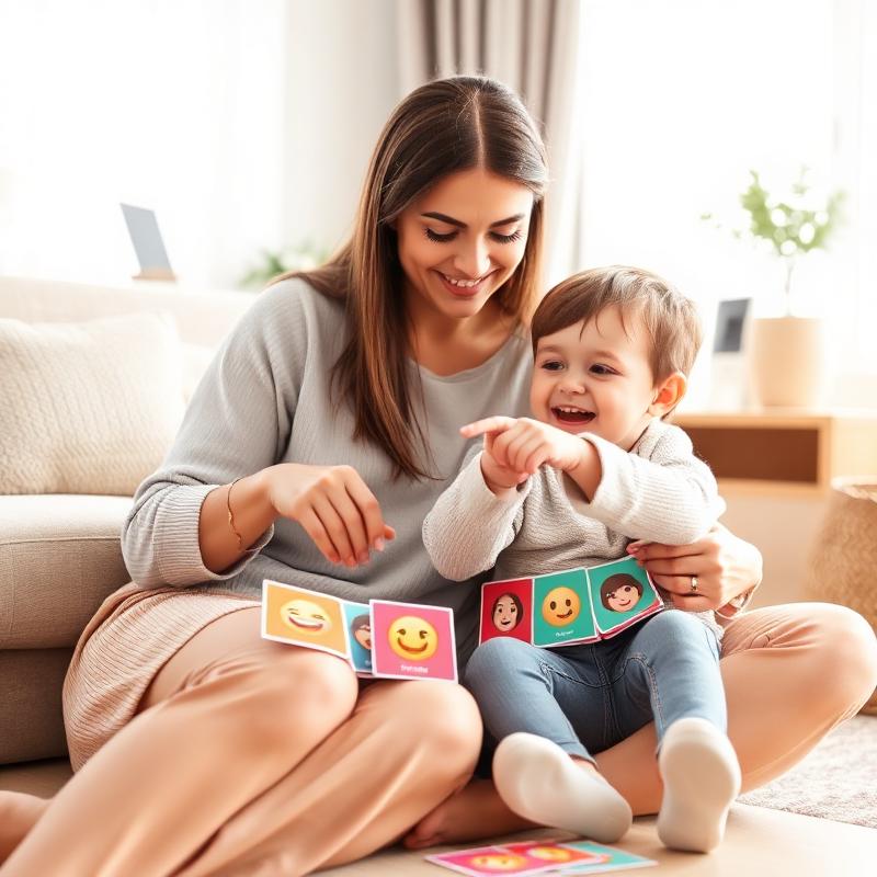 Mother and child using the cards together